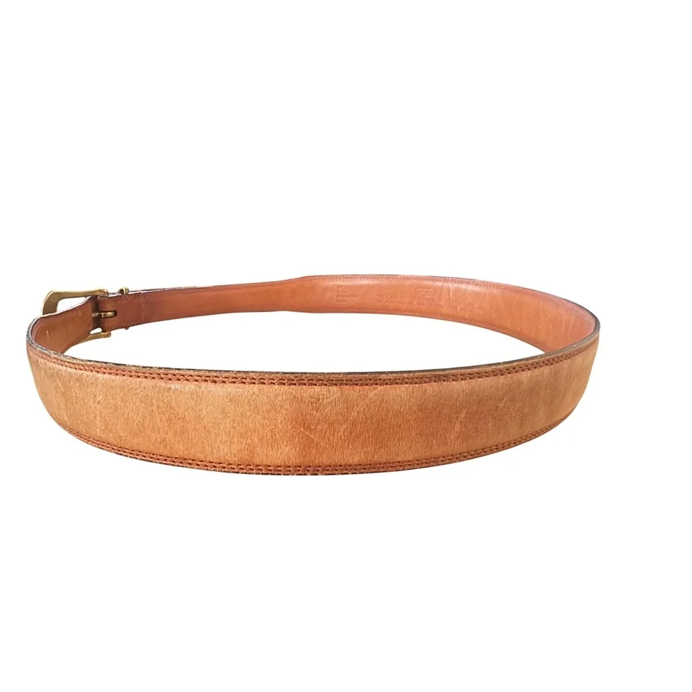 Coach 5914 Mens British Tan Full Grain Leather Belt Solid Brass Buckle Sz 38 VTG
